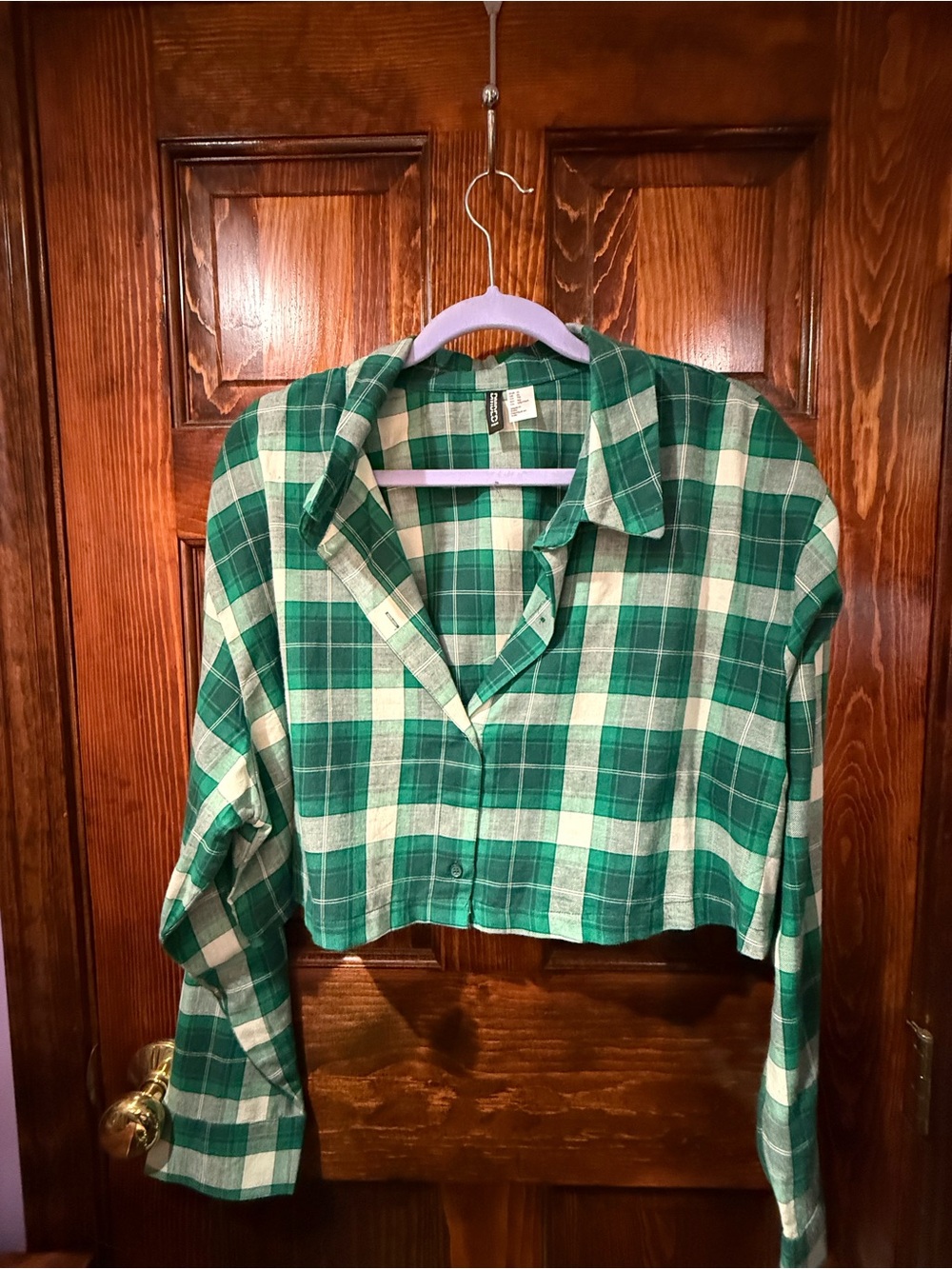 H&M Green and Cream Plaid Button-Front women’s Shirt jacket crop